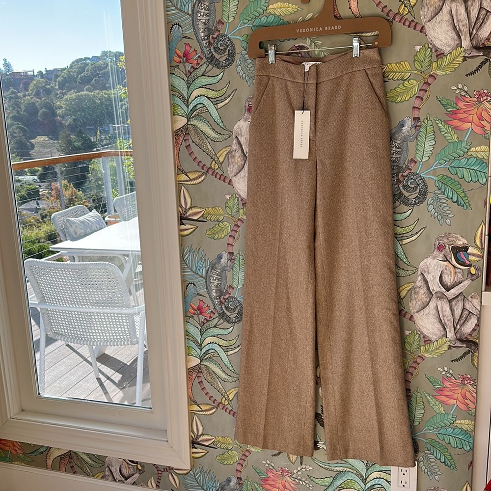 Veronica Beard Tan Wide-Leg Trousers
